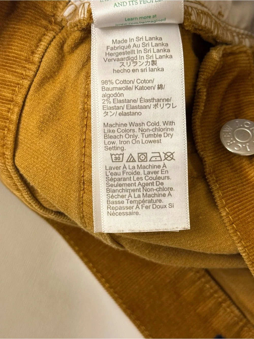 J Crew Skinny Corduroy Mid Rise Pant Womens Brown Ankle Length Size 30